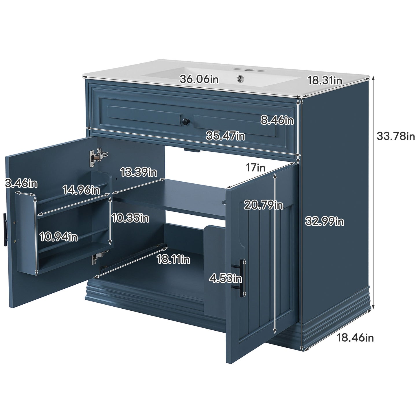 Bathroom Vanity With Sink, Cabinet With 2 Soft Closing Doors