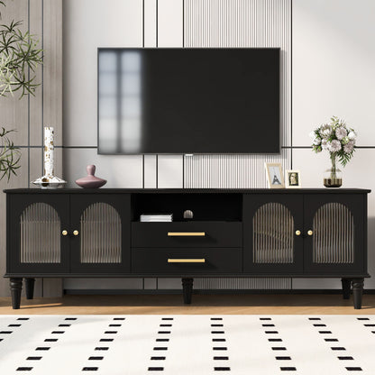 Retro TV Stand With Fluted Glass Doors