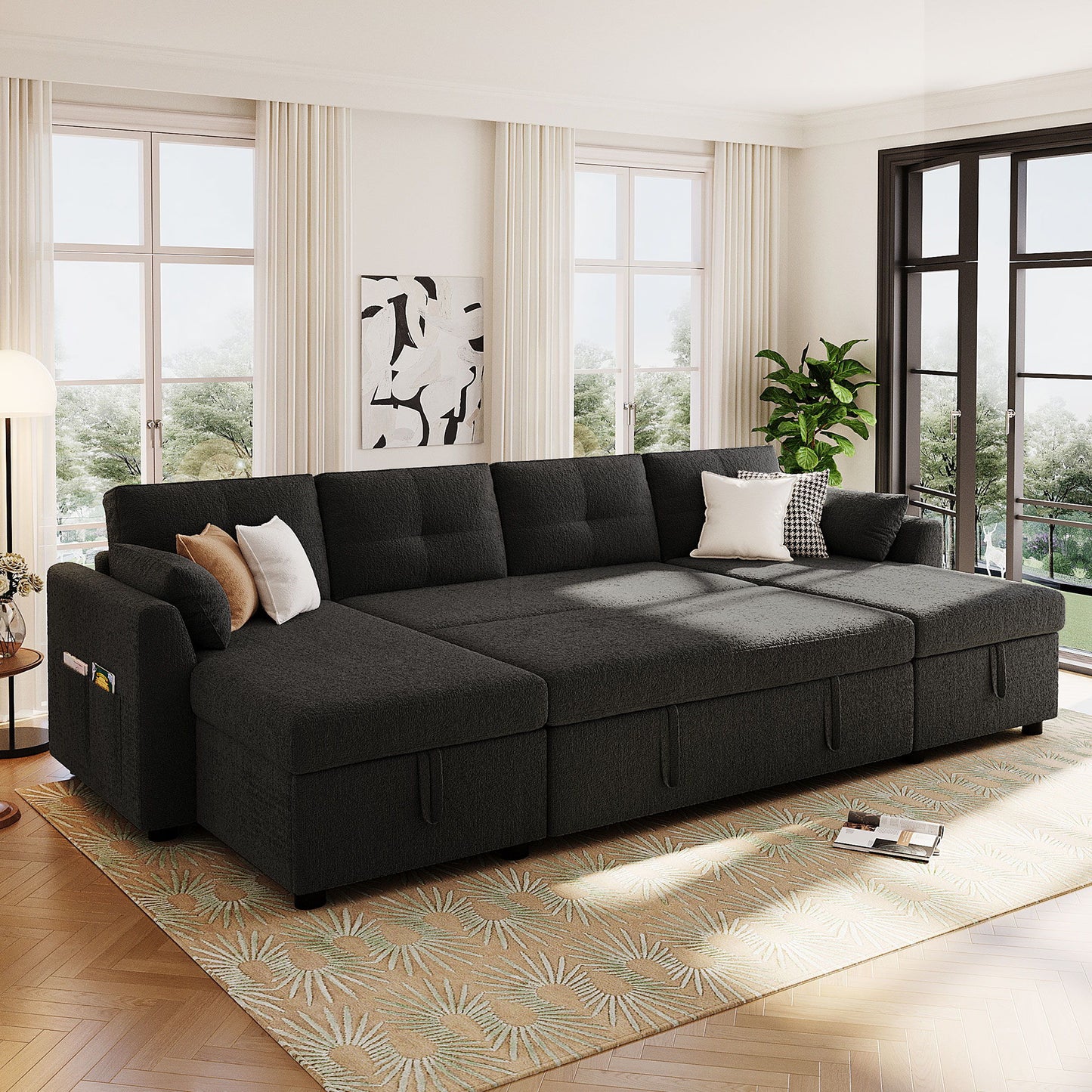 U-Shaped Sectional Sofa Bed With Storage And USB Ports