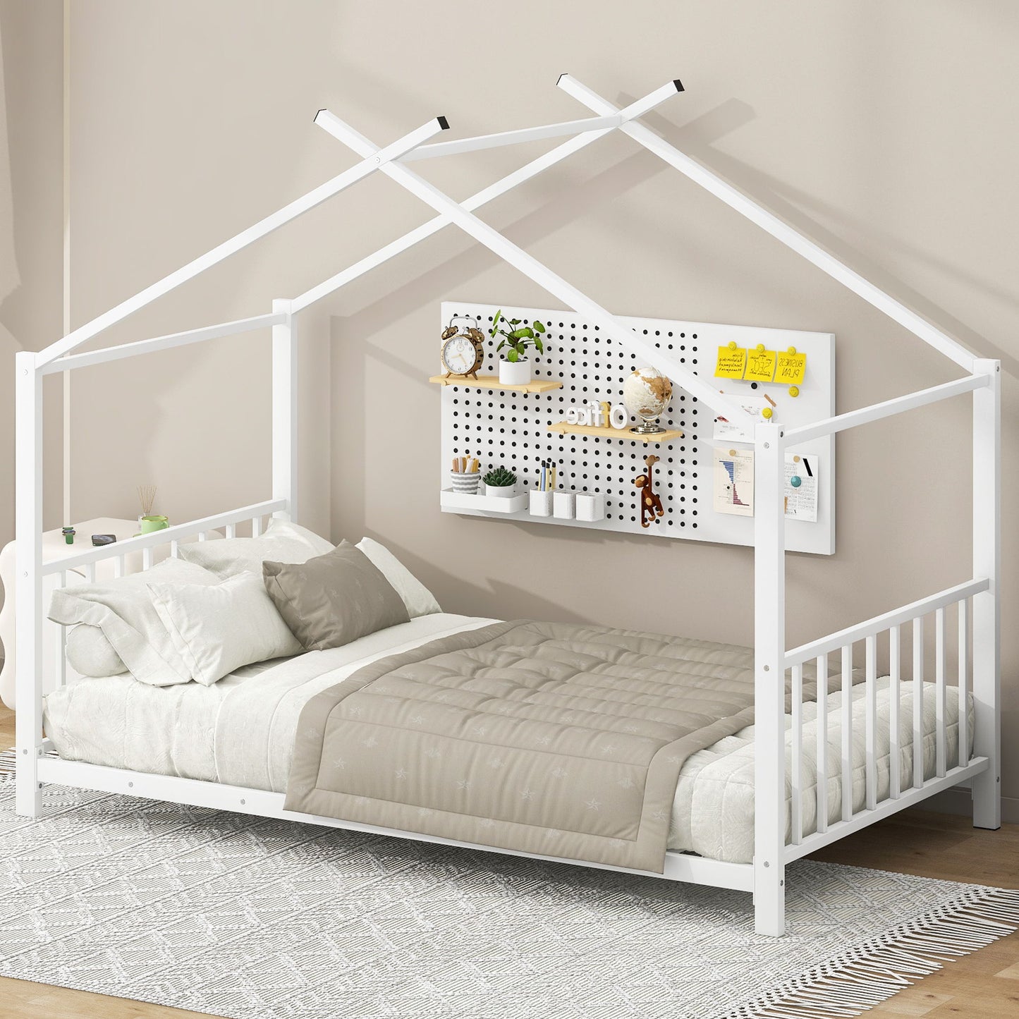 Twin Size Metal House Platform Bed - White