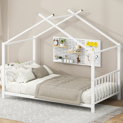 Twin Size Metal House Platform Bed - White