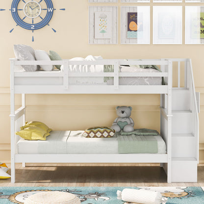Stairway Bunk Bed With Storage And Guard Rail For Bedroom