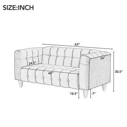 Modern Sofa Dutch Fluff Upholstered Sofa With Wood Legs, Buttoned Tufted Backrest