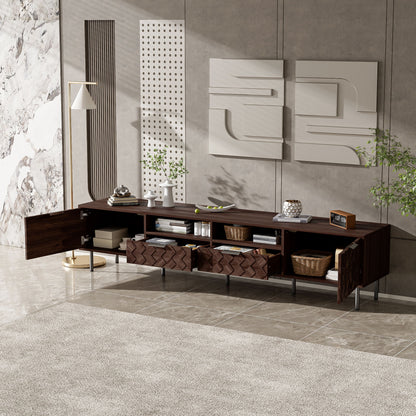 TV Stand For TVs Up To 85" With Closed Storage, Soft Closing Hinges, Living Room Entertainment Center - Walnut