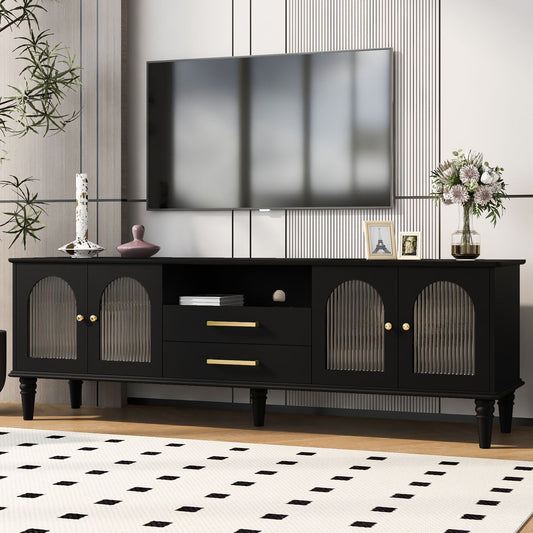 Retro TV Stand With Fluted Glass Doors