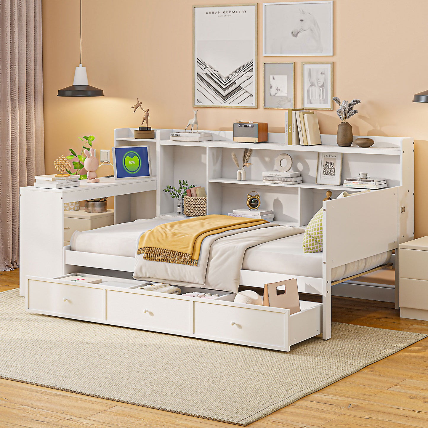Daybed With 3 Drawers USB Ports And Desk