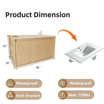 Wall Mounted Floating Bathroom Vanity With Sink And Drawers
