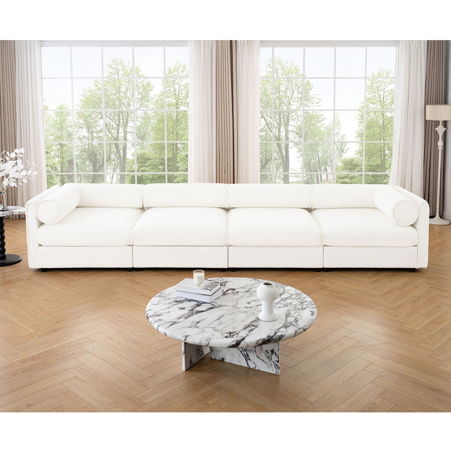 Stylish Sofa With Storage Seat And Cylindrical Backrest