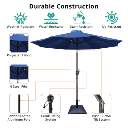 8.8' Outdoor Aluminum Patio Umbrella With 42 Pound Square Resin Umbrella Base