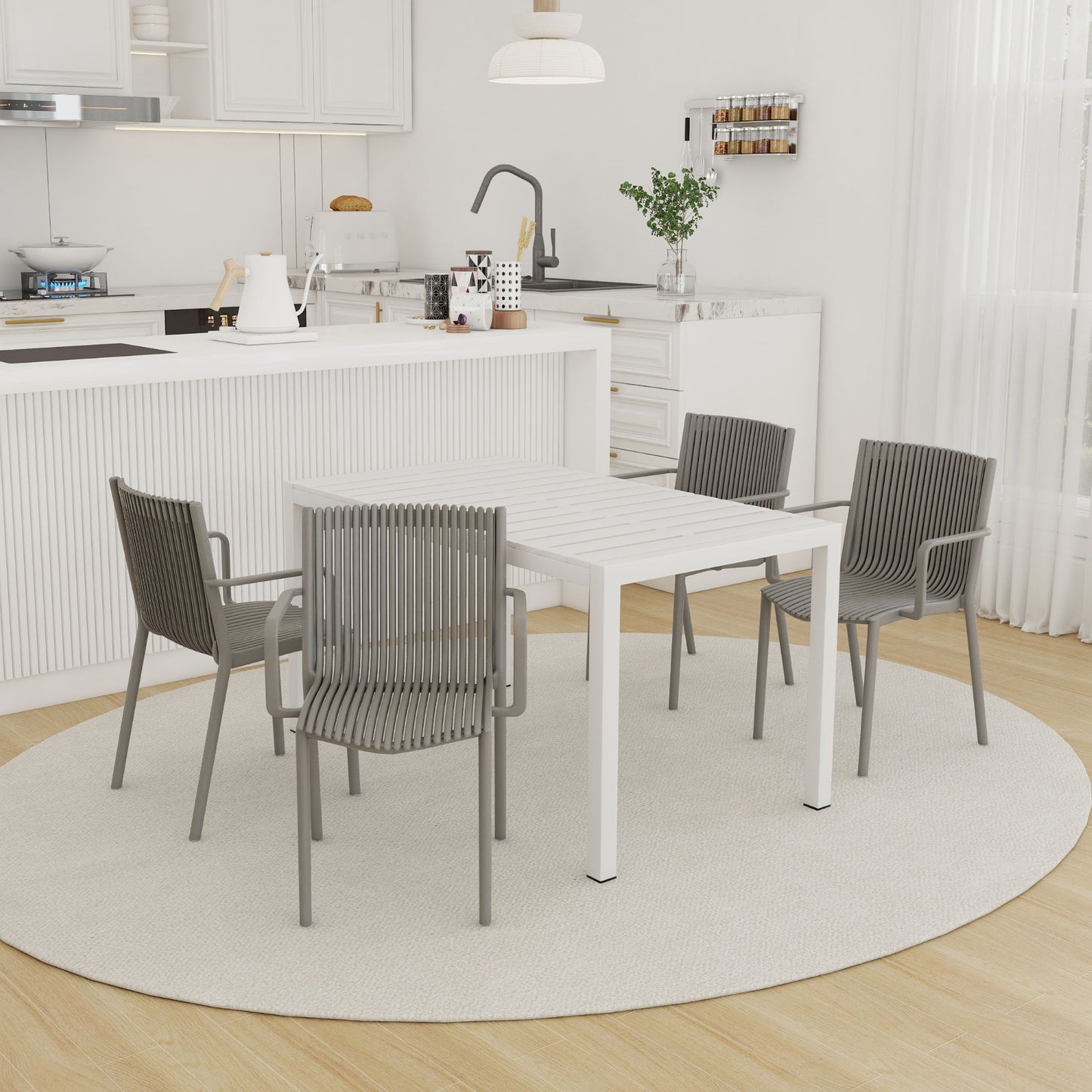 4 Modern Stackable Armchair Matched With Long Table