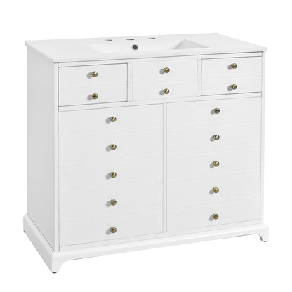 Retro Bathroom Vanity With Sink, Storage Cabinet, Freestanding With 2 Drawers & Soft-Closing Doors