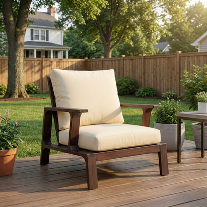 Outdoor Accent Lounge Chair For Patios - Beige / Dark Brown