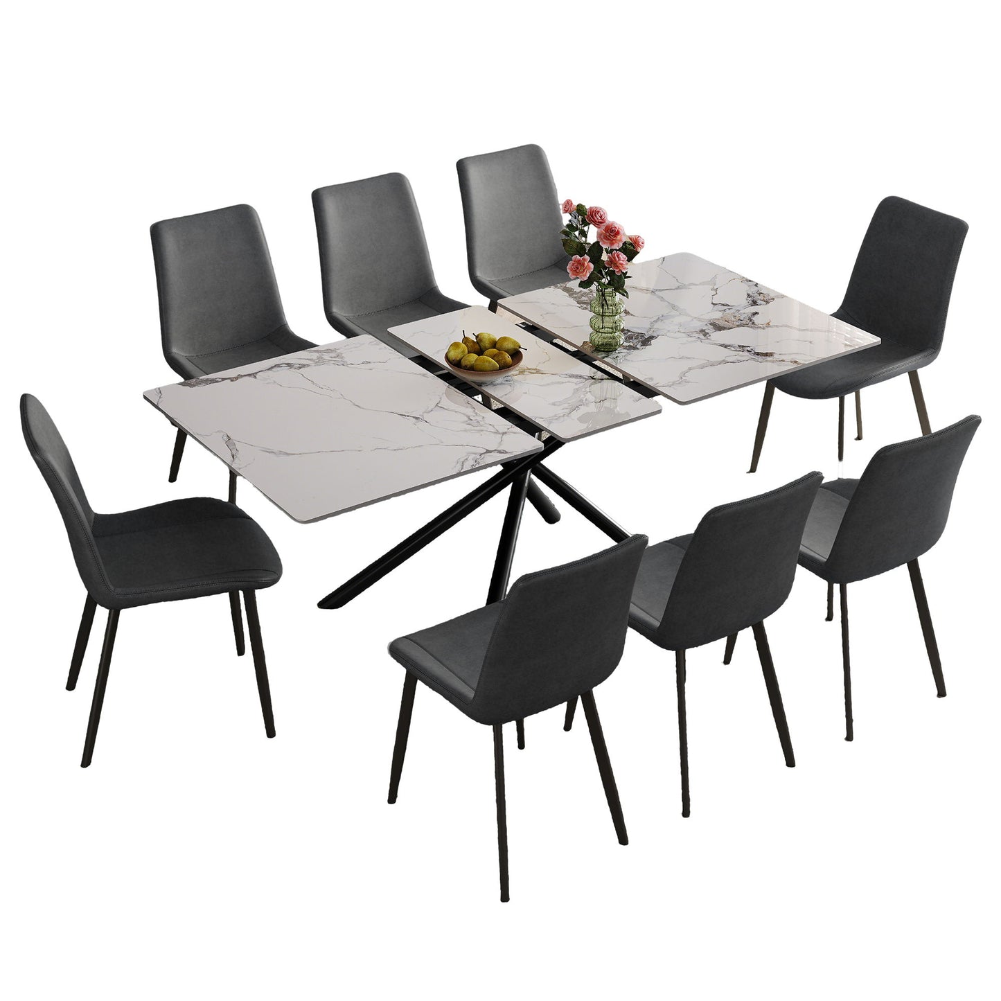 Modern Expandable Dining Table With Retractable Leaf With Chairs