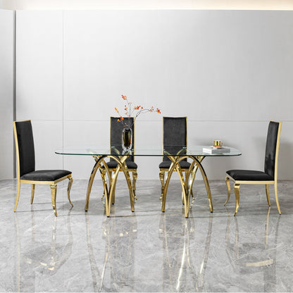 Tempered Glass Rectangular Dining Table With Stainless Steel Base - Gold