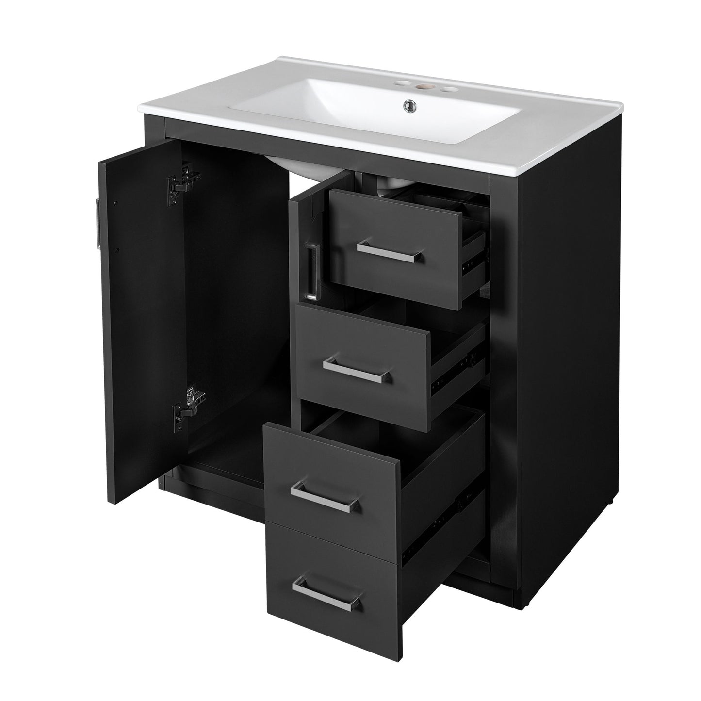 Bathroom Vanity With Sink, Storage Cabinet, Freestanding Set With 3 Drawers & Soft Closing Doors