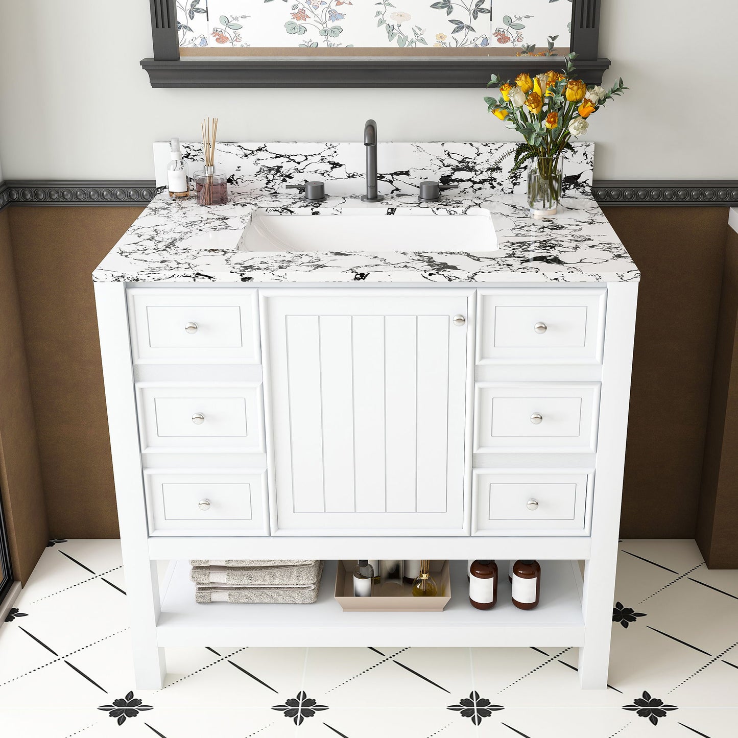 Bathroom Vanity Set With 3 Drawers And Storage Cabinet - White