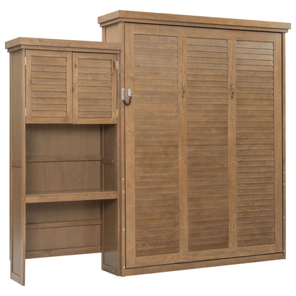 Queen Size Murphy Bed With Louvered Design And Multiple Storage Shelves - Wood