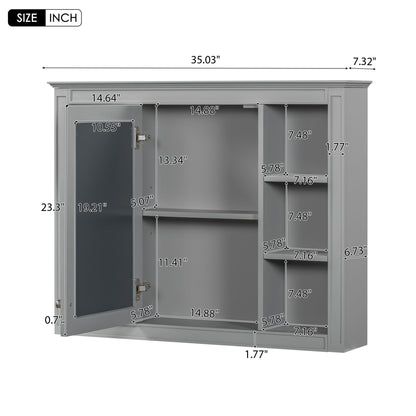 Wall Mounted Medicine Cabinet With Mirror, Storage Cabinet Featuring 6 Open Shelves And Adjustable Interior
