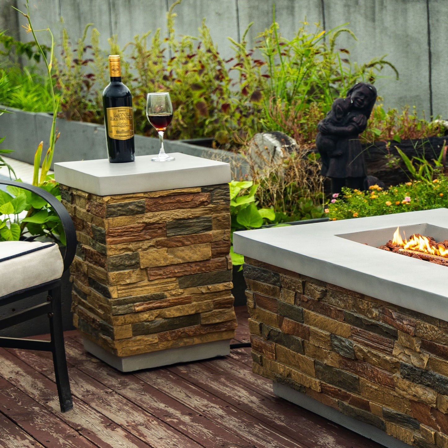 Outdoor Propane Tank Holder Fire Pit Cover Side Table Lightweight Concrete - Sandstone