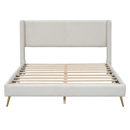 Platform Contemporary Bed With Legs And Upholstered Headboard