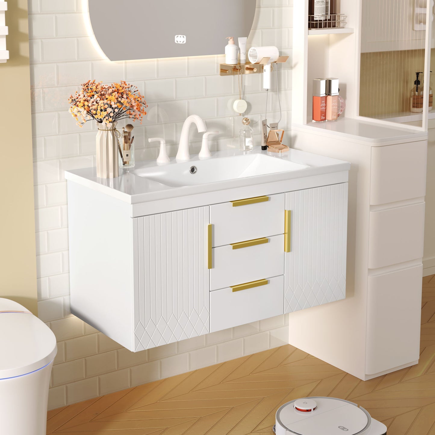 Wall Mounted Bathroom Vanity With Sink, Floating Storage Cabinet With 2 Drawers