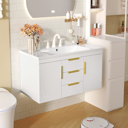 Wall Mounted Bathroom Vanity With Sink, Floating Storage Cabinet With 2 Drawers