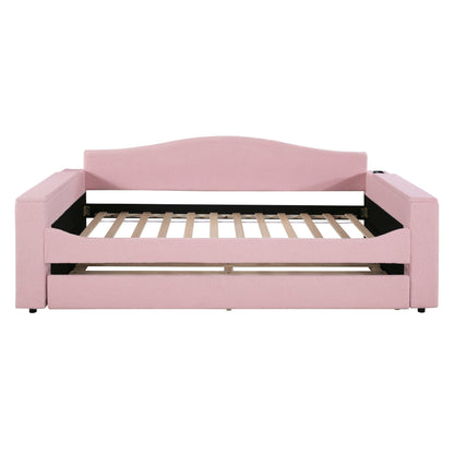 Upholstered Daybed With Storage Armrests, Trundle And Latest Integrated Bluetooth Audio System