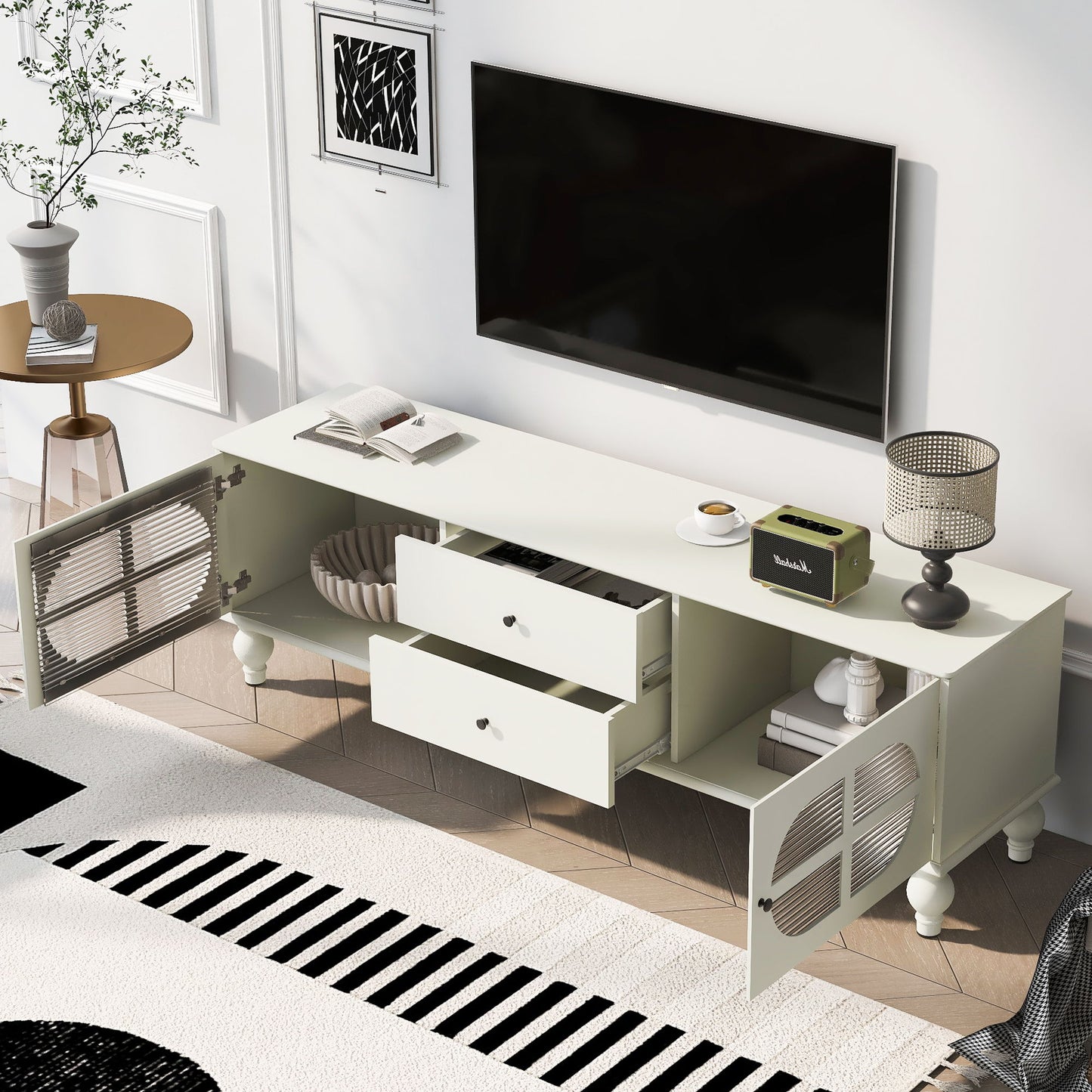 Modern TV Stand For TVs Up To 75" With Fluted Glass Doors