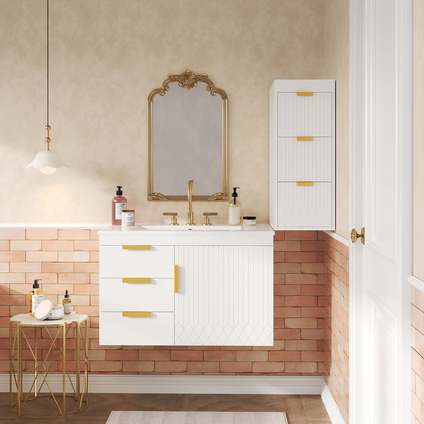 Wall Mounted Bathroom Cabinet With Side Cabinet Combo With Soft-Closing Doors And Drawers, Ceramic Sink