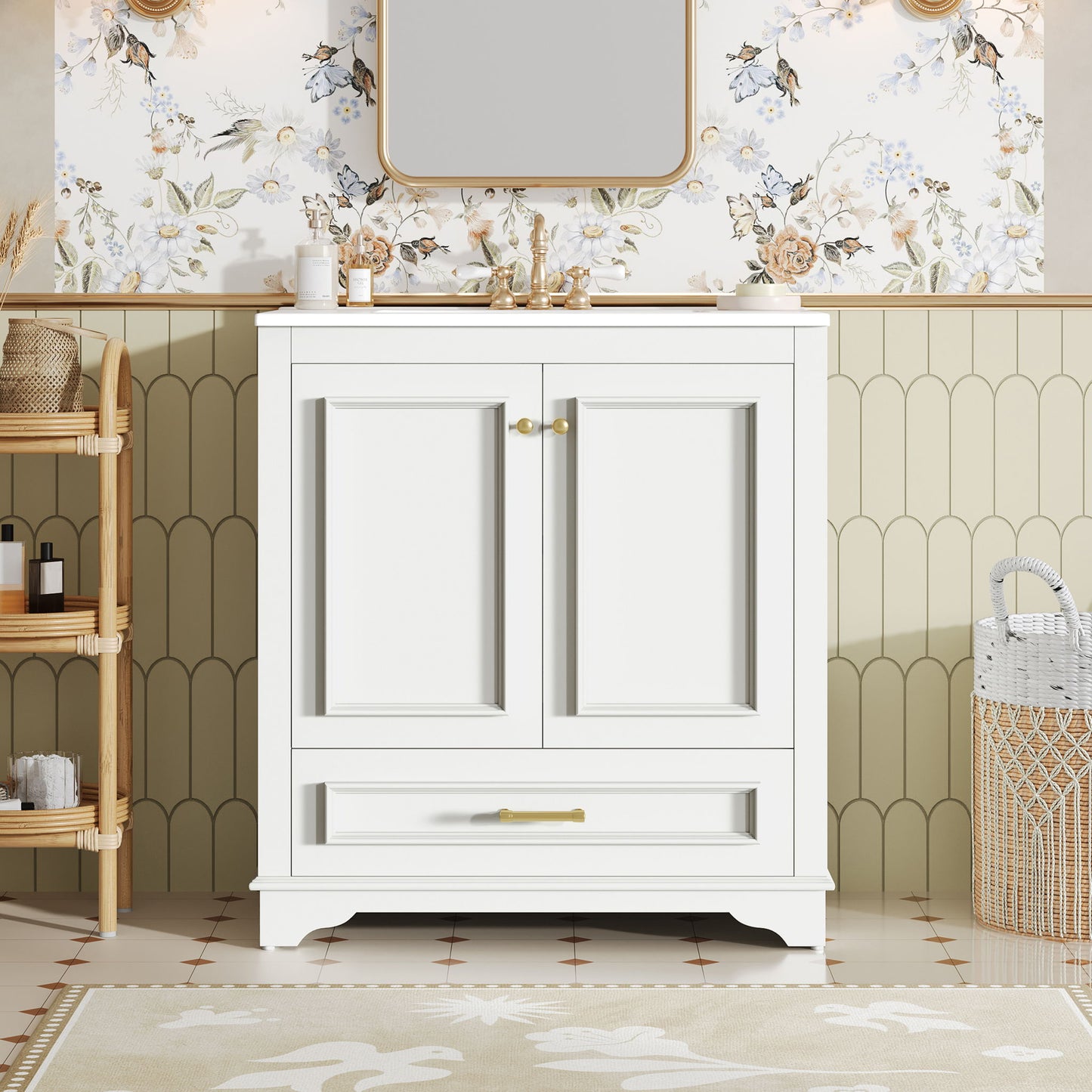 Bathroom Vanity With Sink, Cabinet & 2 Soft Closing Doors & Adjustable Shelf