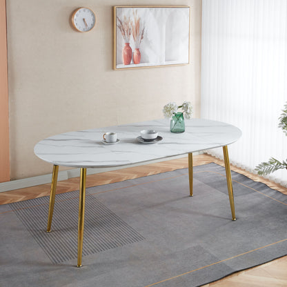 Extendable Oval Dining Table - White Marble