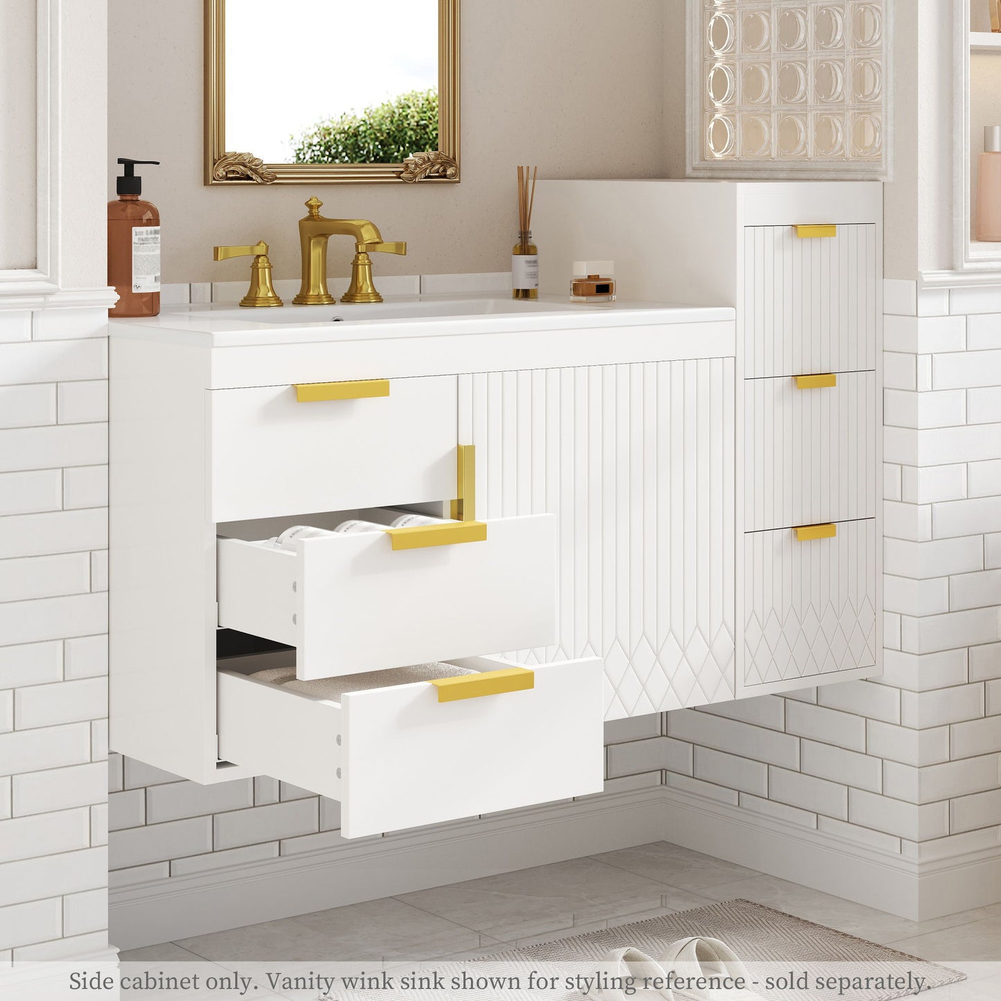 Modern Wall Mounted Floating Cabinet With Drawers For Bathroom