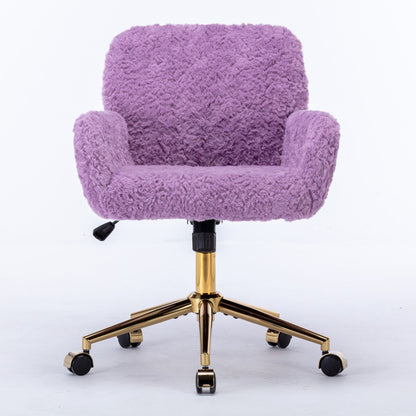 Office Chair, Artificial Rabbit Hair Home Office Chair With Metal Base, Adjustable Desk Chair Swivel Office Chair, Vanity Chair