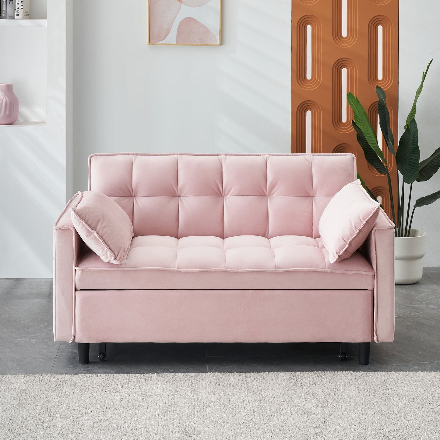 Modern Sofa, Sofa Pull-Out Bed, Small Love Seat Casual Sofa With Back, With Pillow, Pockets, Living Room Furniture, 3 In 1 Convertible Sleep Sofa Bed