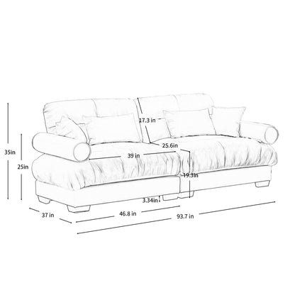 Modern Sofa With Bolstered Armrests And Pillows