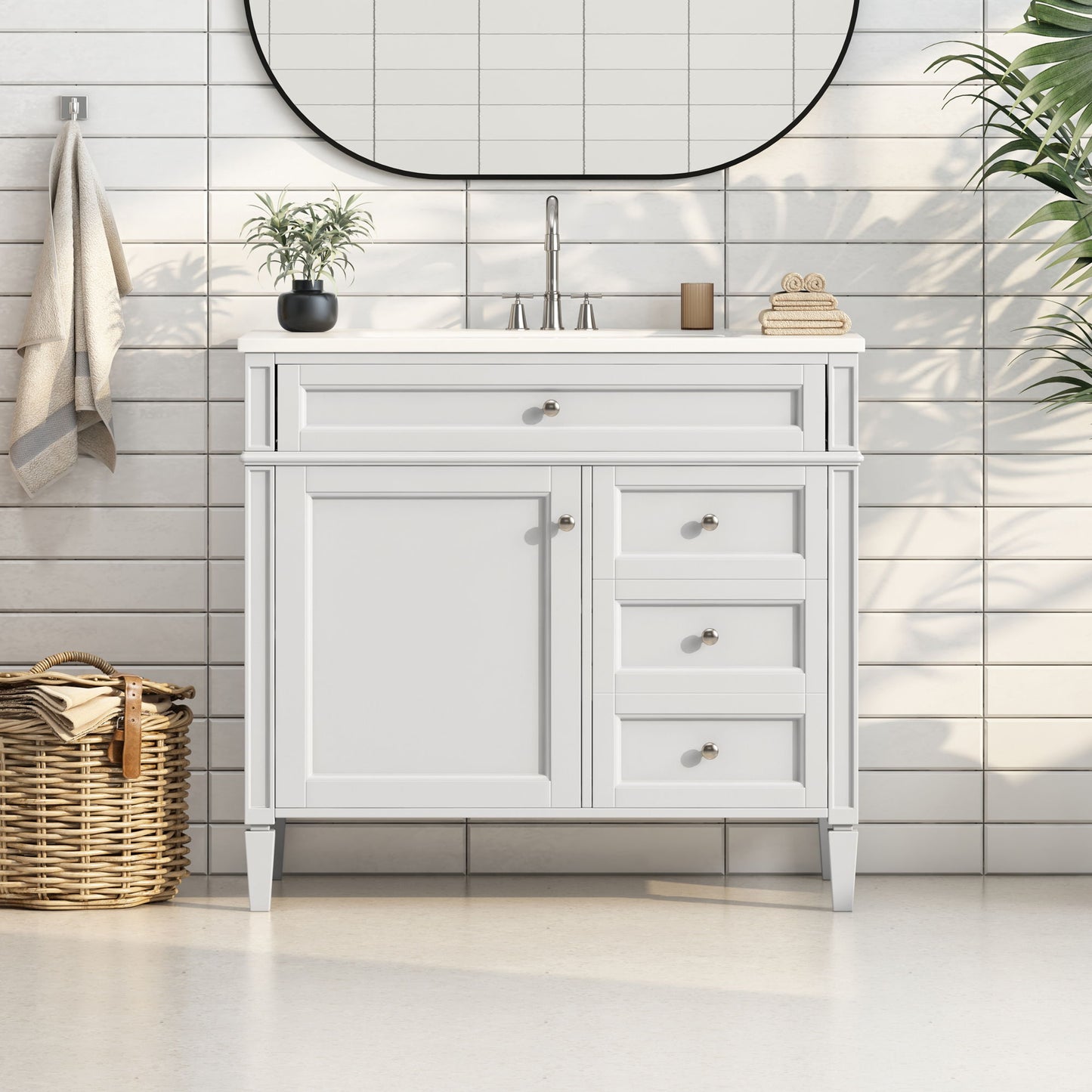 Bathroom Vanity Without Top Sink, Modern Bathroom Storage Cabinet With 2 Drawers And A Tip-Out Drawer