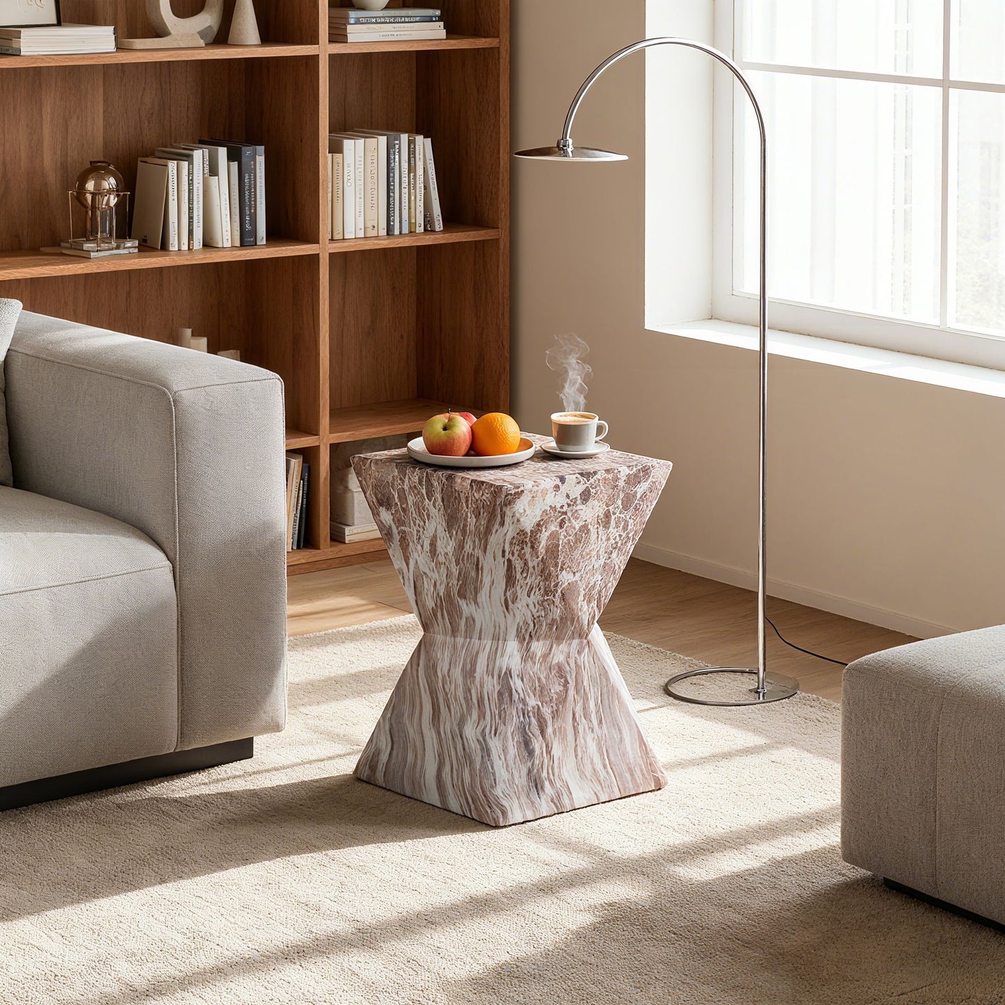 Round Outdoor Geometric End Table - Marble