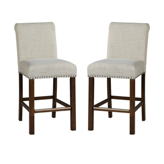 Upholstered Counter Stool With Nailhead Trim (Set of 2)