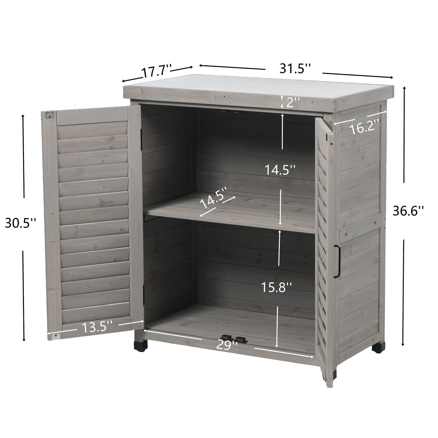 Potting Bench With Storage Cabinet And Metal Table Top For Outdoor