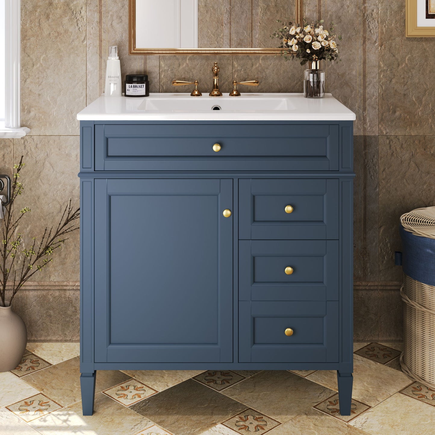 Bathroom Vanity With Top Sink, 2 Drawers & Tip Out Drawer
