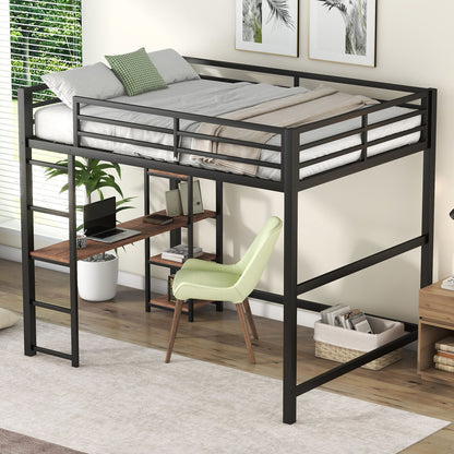 Loft Bed With Built In Desk And Storage Shelves, Full Size - Black
