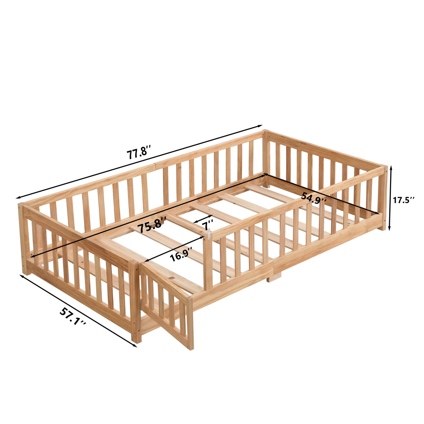 Solid Floor Bed With Door And Fence For Children
