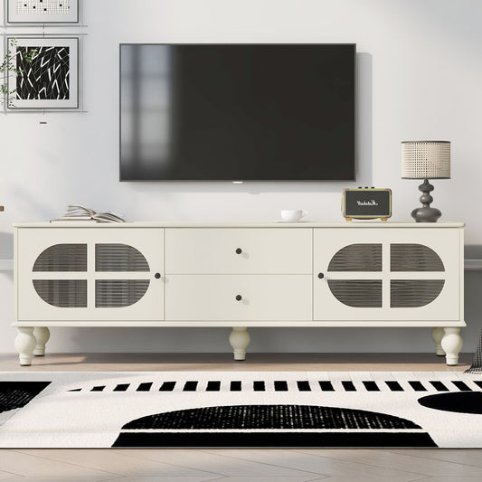 Modern TV Stand For TVs Up To 75" With Fluted Glass Doors