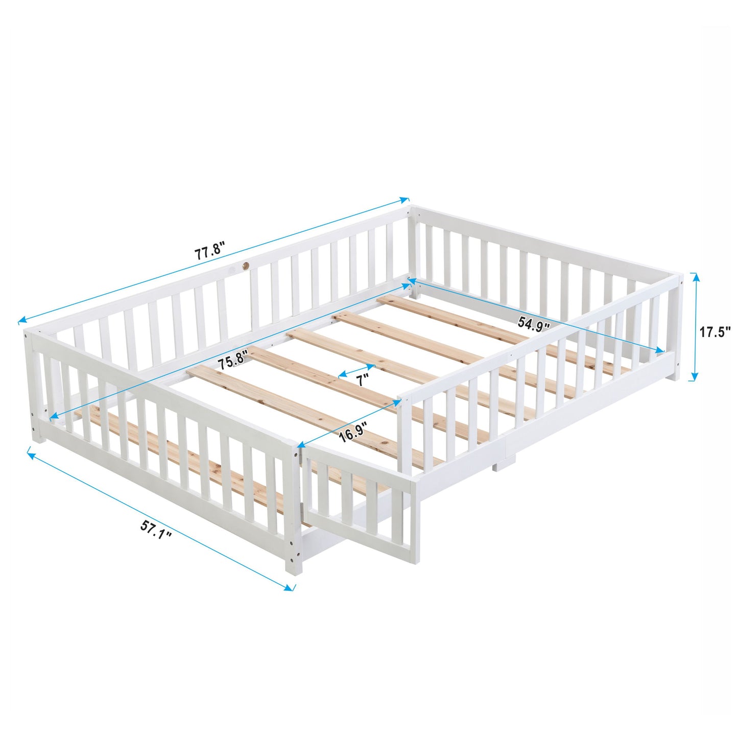 Solid Wood Floor Bed With Door And Fence For Children