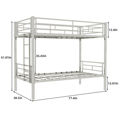 Metal Bunk Bed For Kids, Convertible Bedframe With Ladders & Guardrail
