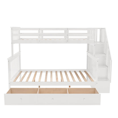 Stairway Bunk Bed With Storage And Guard Rail For Bedroom
