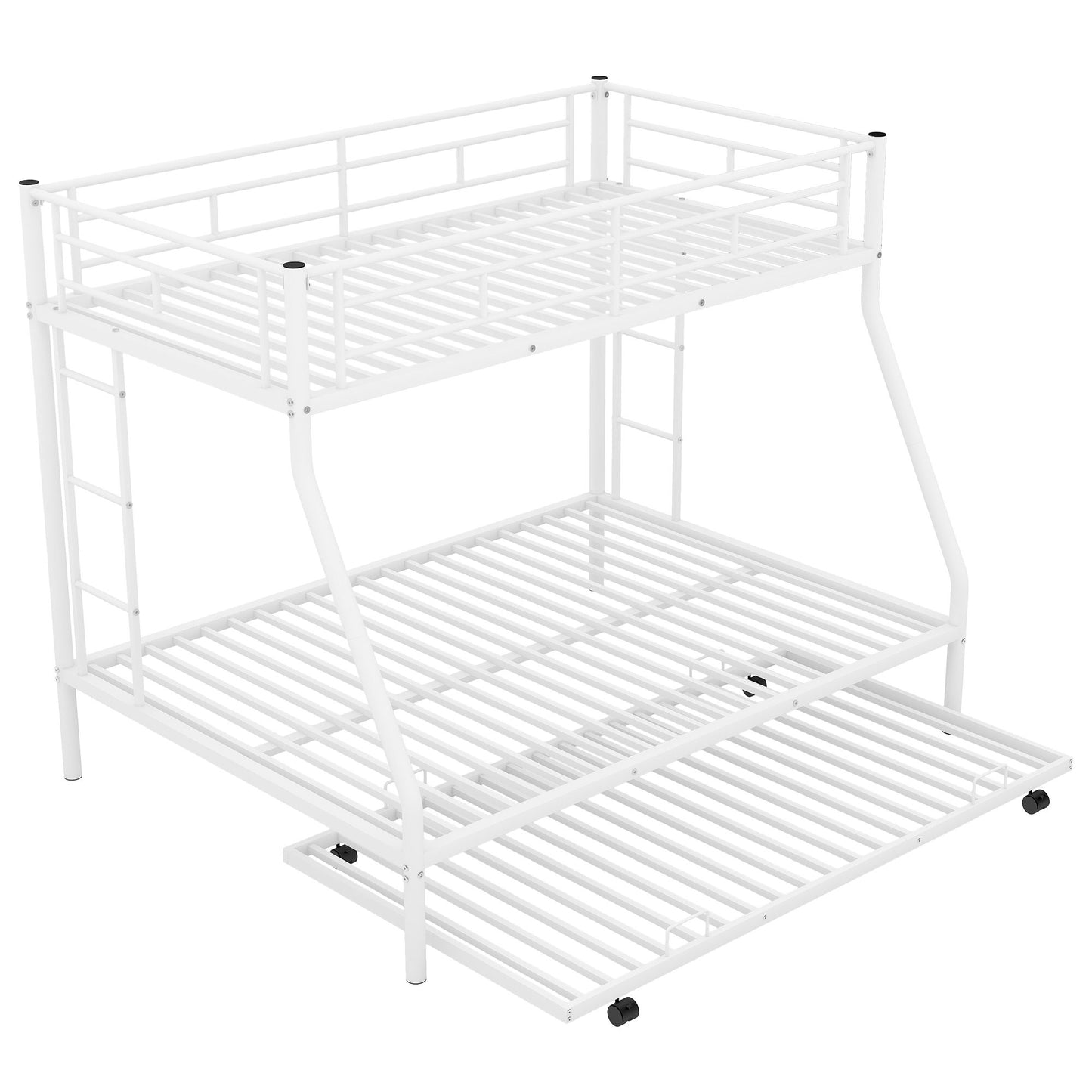 Bunk Bed With Steel Frame And Trundle, 2 Side Ladders