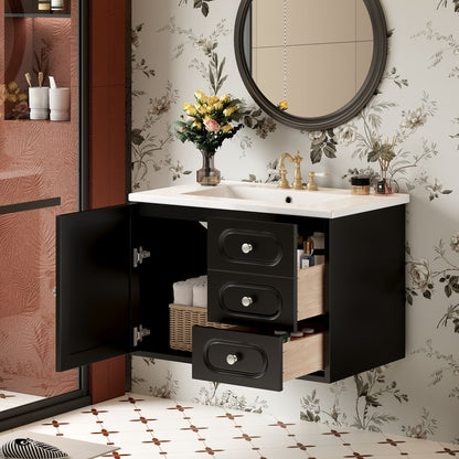 Bathroom Vanity Cabinet With Sink, 2 Drawers - Black