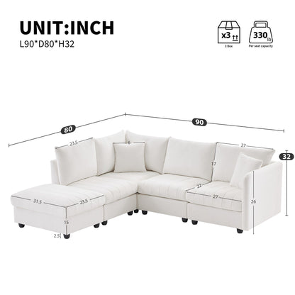 Modern Sectional Sofa With Vertical Stripes, 2 Pillows, 5 Seat Couch With Convertible Ottoman, Various Combinations, L-Shape Indoor Furniture For Living Room