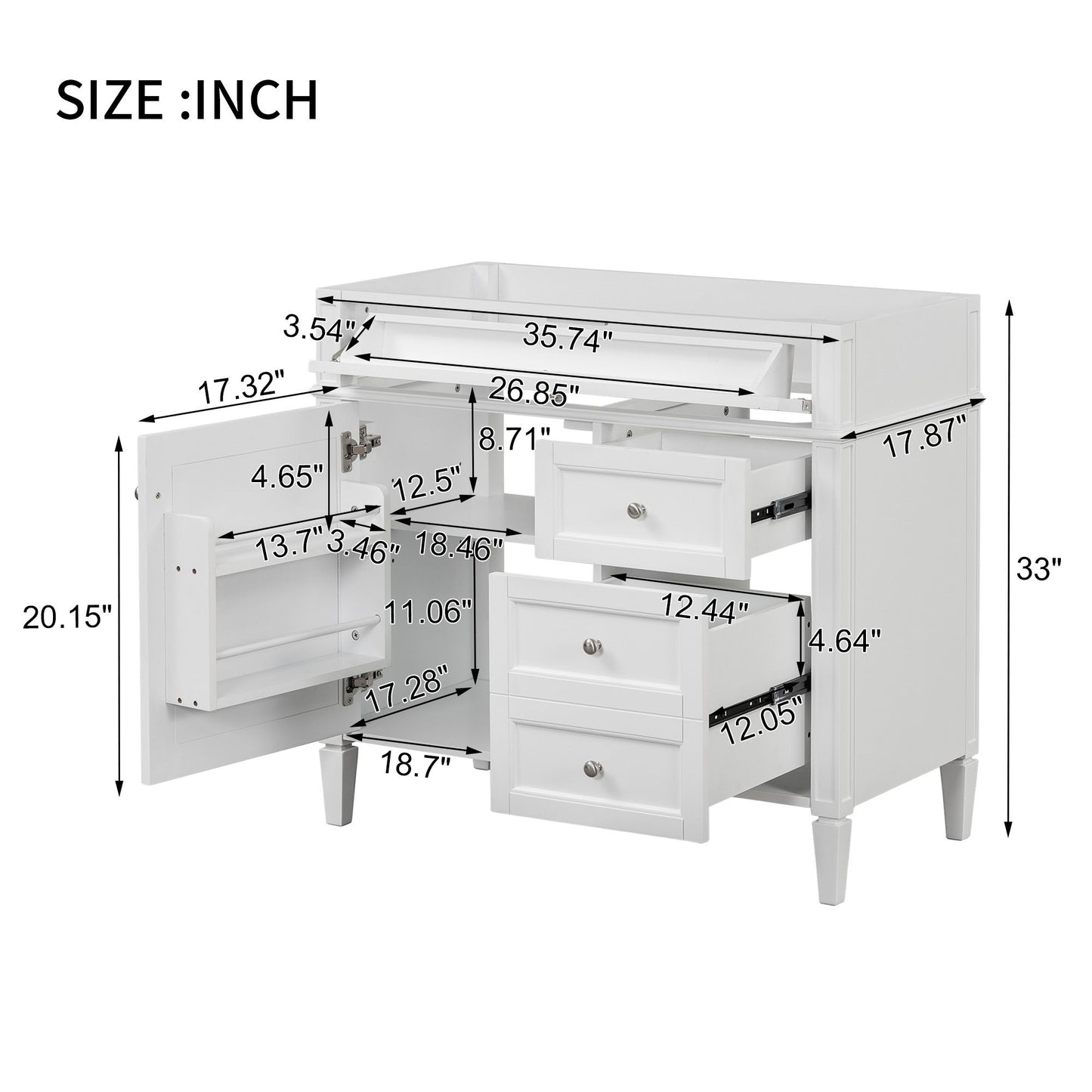 Bathroom Vanity Without Top Sink, Modern Bathroom Storage Cabinet With 2 Drawers And A Tip-Out Drawer